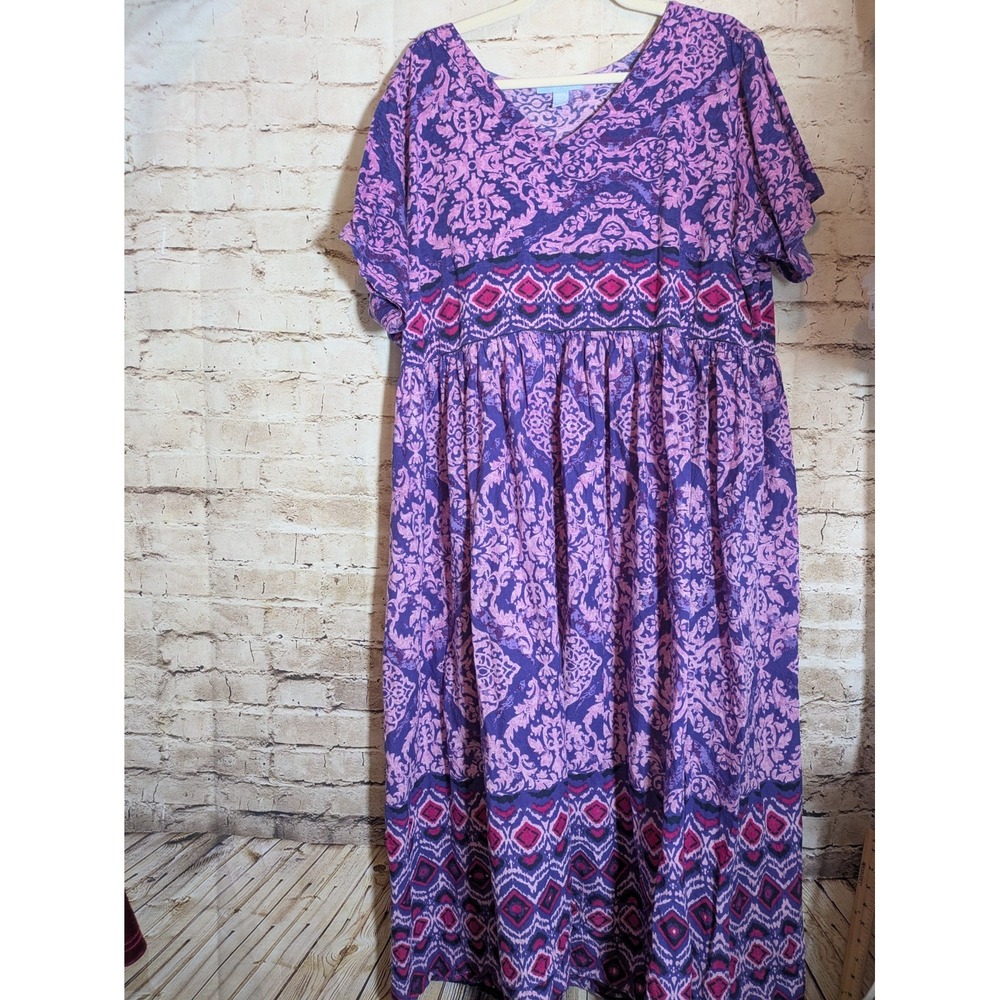 Woman Within Babydoll Nap Dress 22/24 Purple Mixed Floral Print Cotton Plus Size